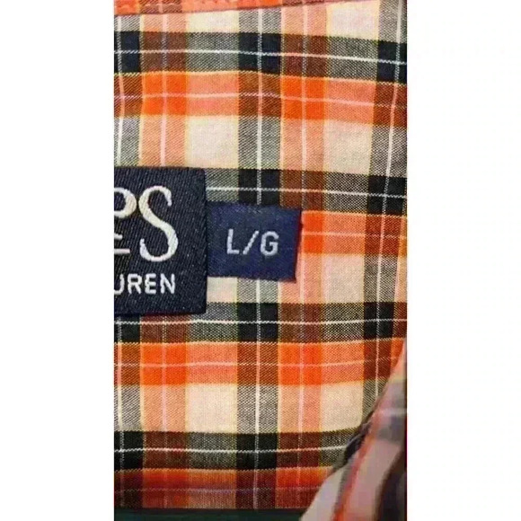 chaps ralph lauren orange checked short sleeve button down - Picture 3 of 4
